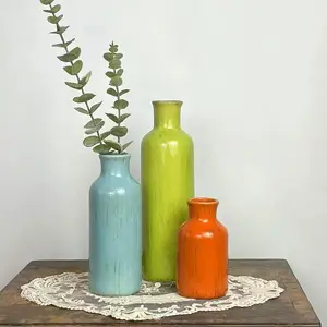 Custom Simple Vintage Nordic Modern Donut Standing Flower Pot Ceramic Vase With Artificial Plants For Home Decor