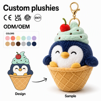 Porte-clés en peluche pingouin personnalisé OEM ODM, design cornet de glace, étiquette personnalisée, boîte pour cadeaux promotionnels de marque
