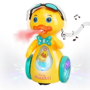 Huiye 2023 Plastic Electric Battery Operated Bump And Go Animal With Sound And Light Spray Duck Toys Set