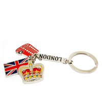 Porte-clés Souvenirs en Alliage de Zinc à la Mode avec Breloques Bus Rouge de Londres, Cabine Téléphonique et Union Jack