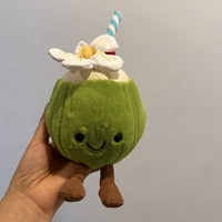 Peluche personnalisée JellyCat en forme de boisson de coco avec paille cerise fleurie, jouet en peluche coco, poupée d'été personnalisée en peluche