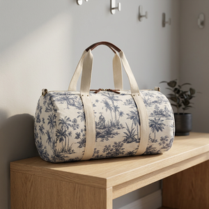 Sac de voyage en toile de coton bleu personnalisé avec imprimé tropical et grande capacité - Product Image 4