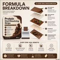 Bandes de protéines à dissolution orale sous marque privée, saveur chocolat fudge, pour la croissance musculaire et la lutte contre le stress oxydatif, film oral portable