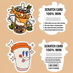 Biglietti Gratta e Vinci Personalizzati per Negozi di Bubble Tea, Carte Fedeltà, Coupon Sorpresa, Biglietti Premio con Design Cartoon - Product Image 1