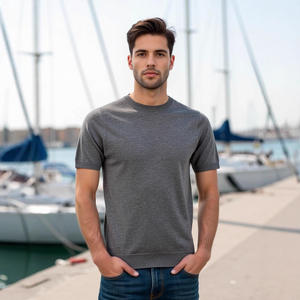 2025 collezione primavera/estate t-shirt Casual <span class=keywords><strong>uomo</strong></span> a maniche corte 6 girocollo in <span class=keywords><strong>lana</strong></span> Versatile 300 grammo tessuto a maglia tinta unita - Product Image 3