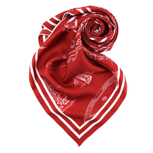 레드 화이트 핸드 롤 디자이너 스카프 맞춤형 맞춤형 로고 드릴 90X90 실크 스퀘어 스카프 - Product Image 4