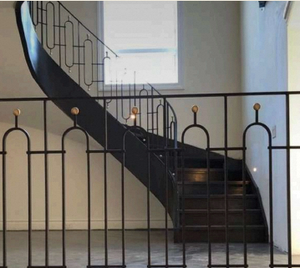 Minimalist Curved Stair Railing Black <b>Metal</b> Indoor Decorative <b>Handrail</b> Modern Staircase Custom - Product Image 2