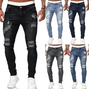 Celana Jeans Kaki Kecil Kasual Pria, Celana Jins Kecil Ramping Warna Polos Modis untuk Pria