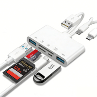 Lector de tarjetas de memoria SD portátil 5 en 3 con puerto de carga tipo C, ampliamente compatible, adaptador OTG para cámara.