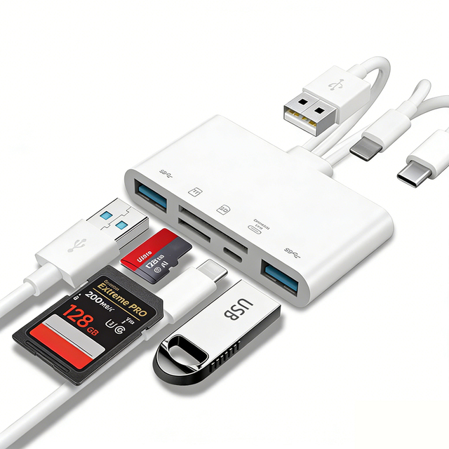 Widely compatible Portable 5-in-3 Charging Port type-c SD Memory Card Reader Camera otg Adapter