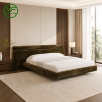 Lit capitonné haut de gamme Queen Size en velours et bois massif, mobilier de maison, lit contemporain de luxe en tissu pour chambre à coucher