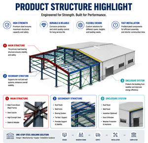 Vente directe usine – Bâtiment d'atelier en acier à grande portée, galvanisé à chaud, préfabriqué, structure en acier Q345, design moderne - Product Image 2