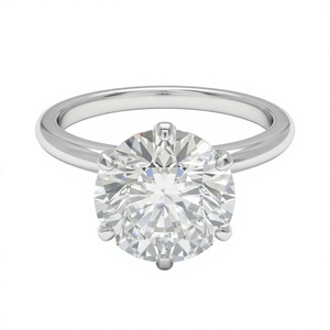 Solitaire Engagement <b>Ring</b> Round Brilliant Cut Diamond Six Prong <b>Crown</b> Setting Band 18K 14K Gold Plated Fine Jewelry Gift - Product Image 1