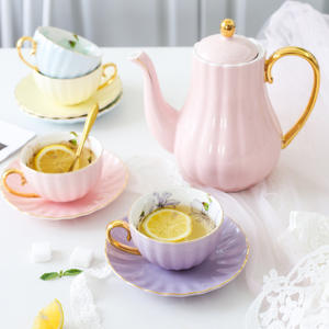 Platillo de té con forma de calabaza rosa de estilo francés de colores, cajas de embalaje, juego de tazas de té con <span class=keywords><strong>tetera</strong></span> - Product Image 1