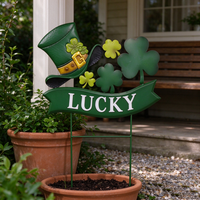 Piquet de jardin en fer peint à la main, motif Chapeau porte-bonheur, pour la Saint-Patrick, décoration de jardin en métal pour pelouse et patio, ornement de fête