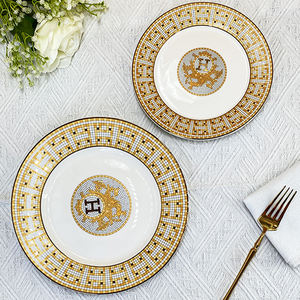 高級ゴールドディナープレートガラスチェンジャーサービスプレート装飾サラダデザートセラミック充電器プレート結婚式の装飾 - Product Image 5