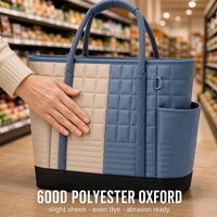 Sac fourre-tout matelassé en polyester 600D personnalisé avec logo, poignée en corde tressée et poche ouverte pour programme d'accueil hôtelier et de commodités en resort