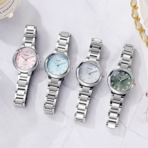 Reloj de cuarzo elegante para mujer, correa de acero inoxidable, esfera redonda, reloj de pulsera informal a la moda con diseño de números romanos - Product Image 6