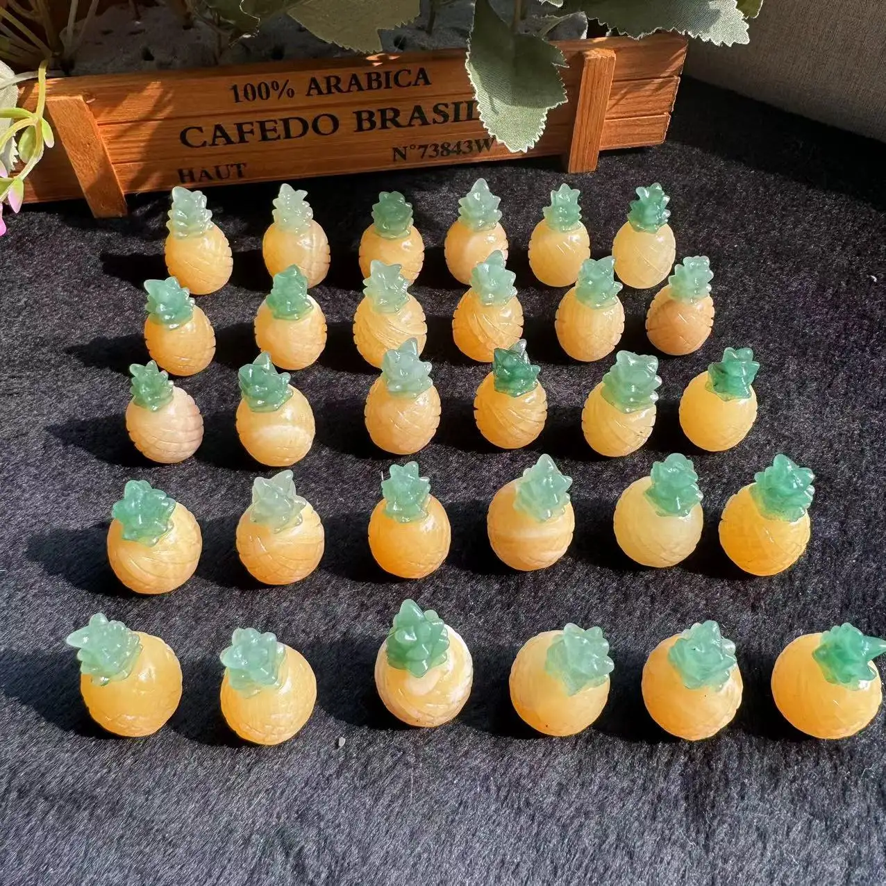 Wholesale Hand Carved Natural yellow calcite with green aventurine pineapple For Home Decor