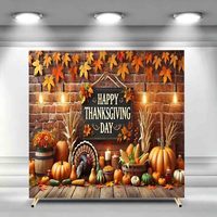 Selamat Hari Thanksgiving Latar Belakang Lengkungan Persegi Kartun Turki Musim Gugur Daun Maple Kue Buah Latar Belakang Lengkungan Pesta Ulang Tahun Dapat Disesuaikan
