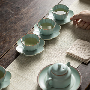 Posavasos de porcelana Ru, bandeja de té con forma de flor azul cielo para accesorios de juego de té Kung Fu - Product Image 5