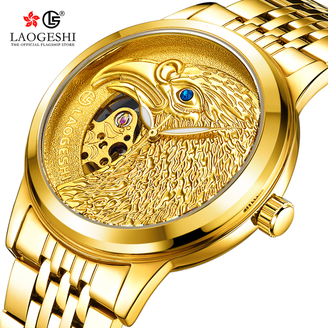 Gold Eagle Design Dial Hollow Out Men Automatic Mechanical Watch Men's Luxury High Quality Water Resistant Watches