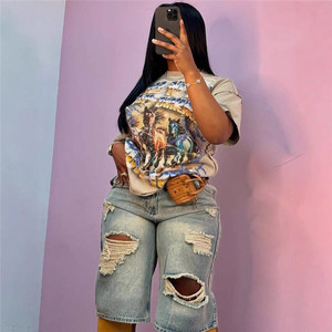 Shorts <span class=keywords><strong>de</strong></span> Pierna Recta y <span class=keywords><strong>Cintura</strong></span> <span class=keywords><strong>Alta</strong></span> para Mujer Estilo Americano <span class=keywords><strong>de</strong></span> Verano Ropa <span class=keywords><strong>de</strong></span> Calle <span class=keywords><strong>Vaqueros</strong></span> Rotos - Product Image 3