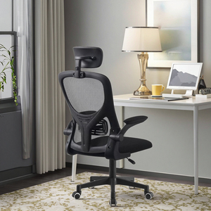 Chaise de bureau exécutive économique en tissu maillé noir, pivotante, ergonomique, avec accoudoirs réglables, pour ordinateur - Product Image 4