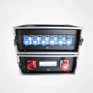 3 fase 380V 32 amp 5pin kabinet input distribusi daya 6 cara output 19 inci tegangan dan arus kotak distribusi daya