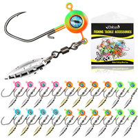 Lot de 20 têtes de jig Underspin avec paillettes rotatives et yeux 3D, hameçons en plomb en acier à haute teneur en carbone pour la pêche en eau douce