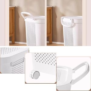 Home Supplies Large Dirty Clothing Basket <b>Plastic</b> Rolling Laundry Hamper With Underwear Basket Handle Wheels - Product Image 3