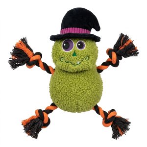 Jouets pour chiens d'Halloween en peluche, jouets à mâcher interactifs pour chiens avec corde qui couine, jouets durables pour animaux de compagnie d'Halloween, fabricant OEM ODM sur mesure - Product Image 2