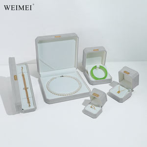 Boîte à bijoux octogonale en velours gris WEIMEI, boîte en daim de luxe pour bague et bracelet, présentation personnalisable - Product Image 3