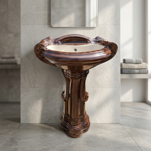 Luxury Round Ceramic Wash Basin With Full Pedestal Modern Eco Friendly Water Resistant Bathroom Sink - Product Image 4