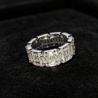Bague Hip Hop en Argent Sterling 925 GRA VVS Moissanite Pleine Éternité, Coupe Baguette, Ronde Brillante et Mélange de Coupes, pour Homme, Idéale pour les Fêtes