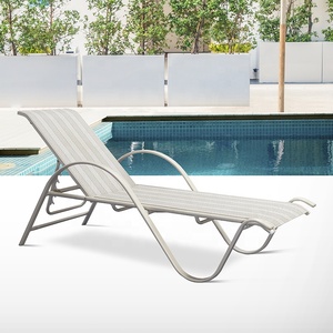 Outdoor Poolside Aluminum Chaise Lounge <strong>Sunbed</strong> Furniture Patio Garden White Teslin Sun Loungers - Product Image 1