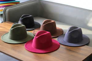 X20514 vente en gros de haute qualité couleur unie Fedoras pour hommes et femmes printemps hiver été automne unisexe Jazz <span class=keywords><strong>Fedora</strong></span> chapeaux - Product Image 4