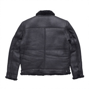 <b>Men's</b> Genuine <b>Leather</b> Bomber <b>Jacket</b> Turn-Down Collar Zipper Closure <b>Faux</b> Fur Lining Waterproof Windproof Winter Outerwear Front - Product Image 2