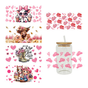 Envases de Vidrio de 16 oz con Diseño UV DTF, Adhesivos UV DTF con Diseño de Vaquera, Romance Occidental, Dibujos Animados - Product Image 1