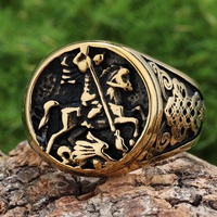 Saint George Bague En Acier Inoxydable Hommes Unique Chevalière Pour Hommes Antique St George et le Dragon Souverain Anneaux Bijoux Cadeaux