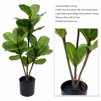 Plante artificielle Ficus Lyrata de 80 cm, multi-troncs, feuilles luxuriantes, en PE, avec pot noir, pour la décoration intérieure nordique