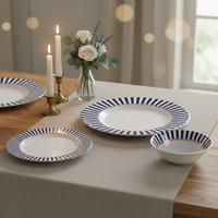 Service de table de luxe en porcelaine fine 24 pièces avec décor doré / Service de table pour 6 personnes à motif paysager certifié CE, cadeaux d'affaires