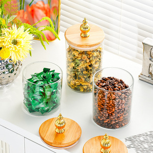 Glass Jars With Wooden Lids 500ml Sealed Storage For Tea Coffee <b>Kitchen</b> Use - Product Image 1