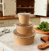 Bol en papier kraft jetable de qualité alimentaire, compatible micro-ondes, biodégradable, durable, étanche, boîte à lunch en papier avec couvercle personnalisé