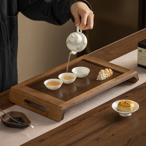 Bamboo Wood Tea Tray Rectangle Walnut Color Durable Minimalist Design For Home Use - Product Image 2
