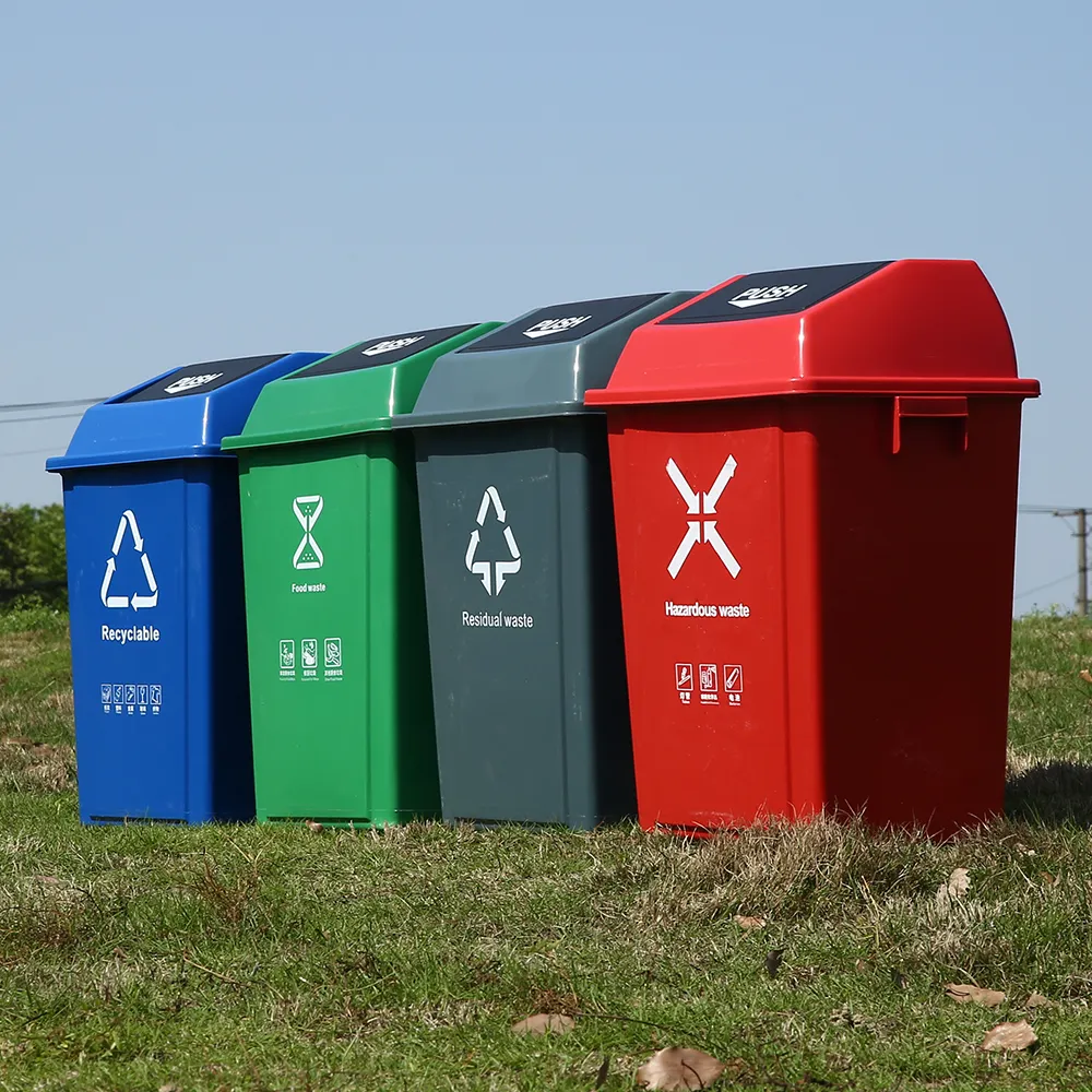 Martes SL002 thân thiện với môi trường ngoài trời 30L 50L Thùng rác bin màu xanh lá cây tái chế Nhựa thùng rác bin bánh Thùng rác có thể