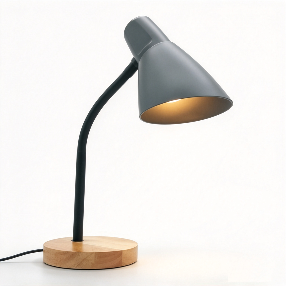 Modern Simple E27 Desk Lamp, Flexible Gooseneck Table Lamp with Wooden ...