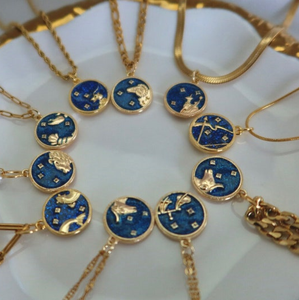 Collier signe du zodiaque plaqué or 18 carats Accessoires de bijouterie Astrologie en acier inoxydable Bijoux zodiaque céleste Collier horoscope - Product Image 1