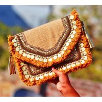 Bolsos de Mano de Ganchillo Hechos a Mano de Nuevo Estilo, Bolsos de Mano Abiertos de Cuero Genuino de Macramé, Moda de Verano, Mayorista de India God Grace Overseas