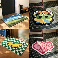 Keset Kamar Mandi Modern Sederhana Tebal Penyerap Air Bermotif Tanaman dan Bunga Lucu Berbentuk Kotak dari Poliester Berumbai Ultra-Tebal
